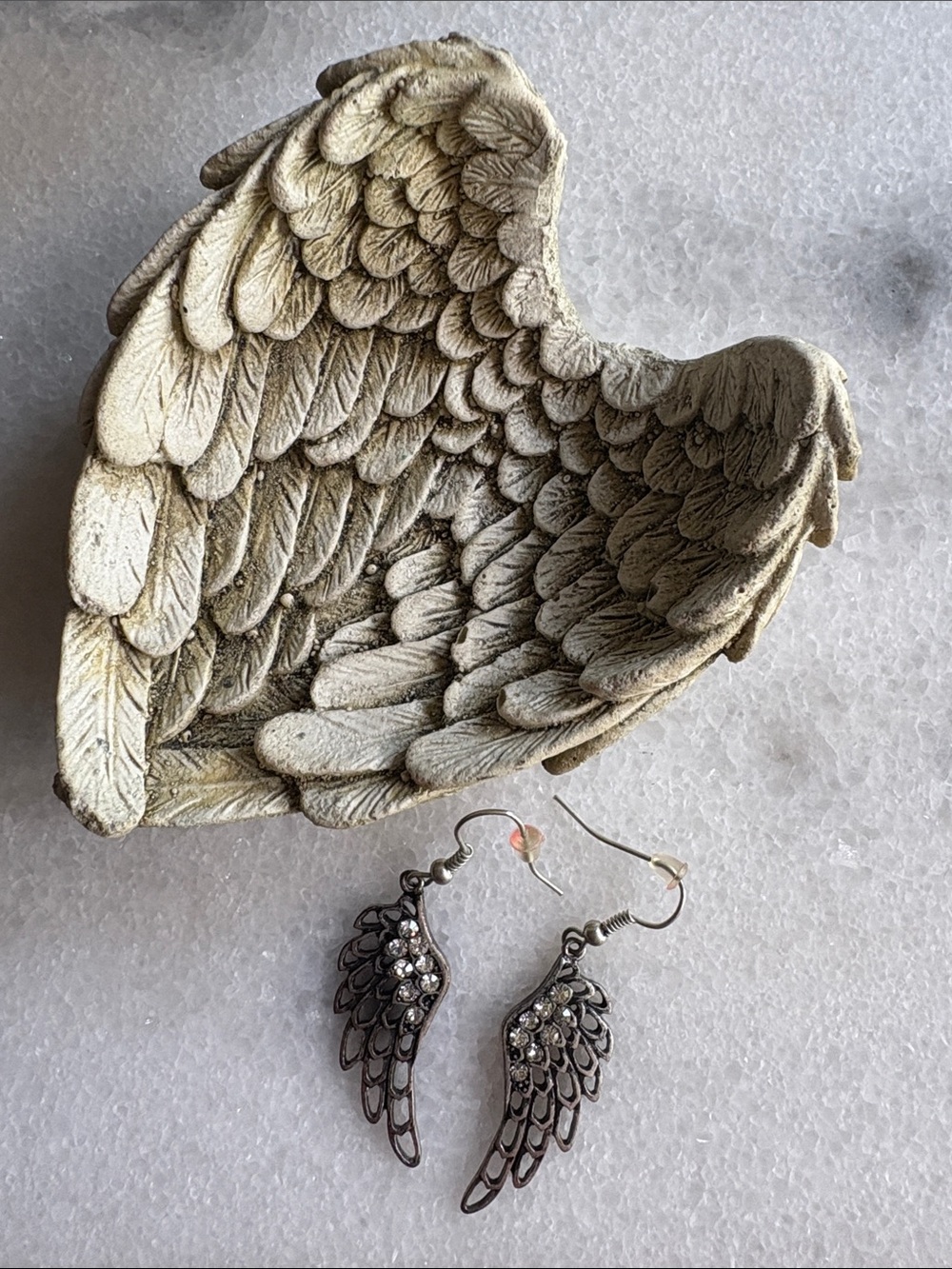 Wing-shaped Rhinestone Drop Earrings in Antique Silver